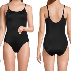 Lands End Swimsuit Size 14 Long Black Women's Tugless Thin Strap One Piece